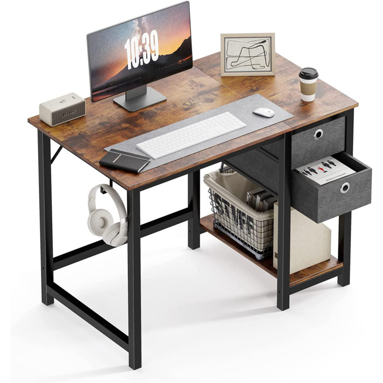 Brown writing deals desk with drawers